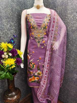 Chanderi Digital Print With Codding Work Unstiched Suit for women