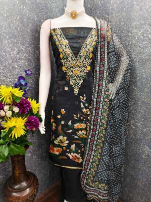 Chanderi Digital Print With Codding Work Unstiched Suit for women