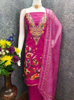 Chanderi Digital Print With Codding Work Unstiched Suit for women