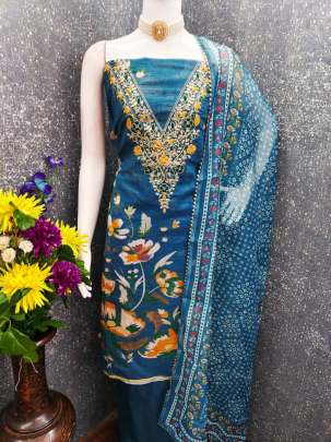 Chanderi Digital Print With Codding Work Unstiched Suit for women