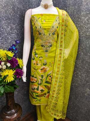 Chanderi Digital Print With Codding Work Unstiched Suit for women