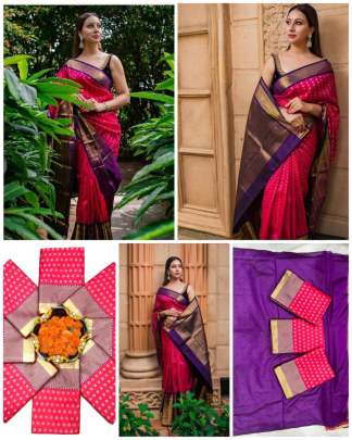 BEAUTIFUL RICH PALLU & JACQUARD WORK ON ALL OVER THE SAREE. Lichi Silk Saree