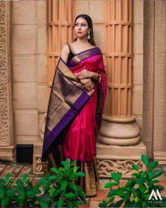 BEAUTIFUL RICH PALLU & JACQUARD WORK ON ALL OVER THE SAREE. Lichi Silk Saree