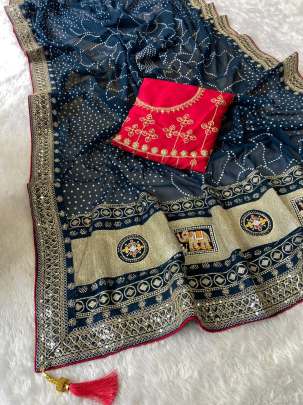 Blooming Vhichitra Silk & Khadi Bandej  sattin silk designer saree