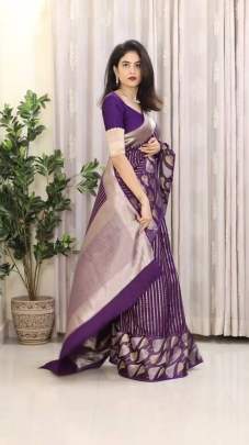 CONTRAST EXCLUSIVE JACQUARD BORDER Lichi Silk Saree