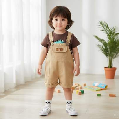 Cotton dungaree and Printed brown color Cotton T-shirt