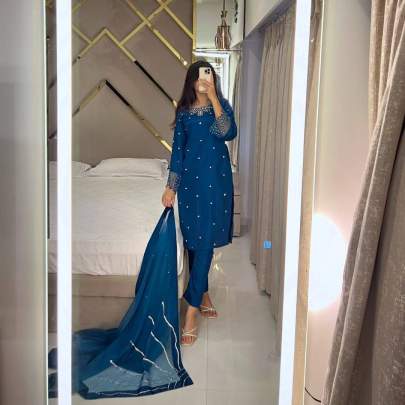 DESIGNER WEAR EXCLUSIVE 3 PIECE SUIT 010 Premium Designers kurta Pent Set