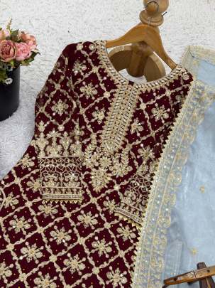 Designer Party Wear Look Top-Plazzo and Dupatta With Heavy Embroidery Work 3 piece 