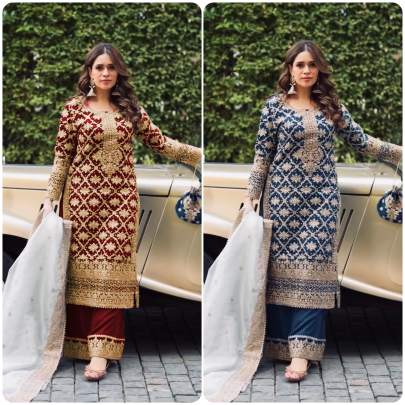 Designer Party Wear Look Top-Plazzo and Dupatta With Heavy Embroidery Work 3 piece 