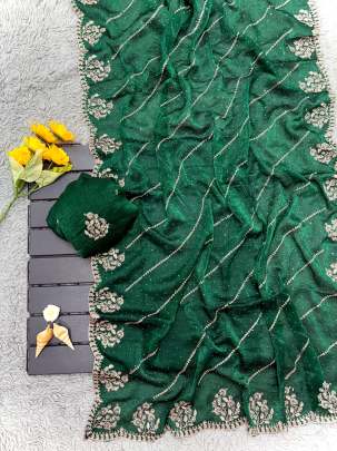 Elegant Embroidered Chiffon Saree sattin silk designer saree