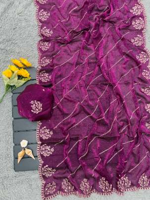 Elegant Embroidered Chiffon Saree sattin silk designer saree
