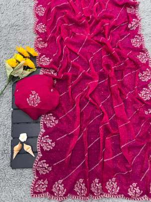 Elegant Embroidered Chiffon Saree sattin silk designer saree