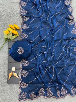 Elegant Embroidered Chiffon Saree sattin silk designer saree