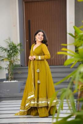 Elegant Plain Gown with Gota Patti Magic  gown