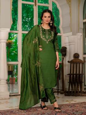 Elegant Straight Kurti Pant Dupatta Set:  Cotton kurti seat 