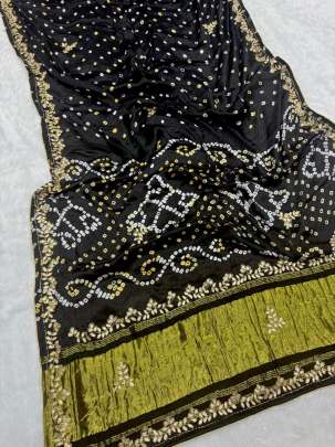 Gaji Silk Original Bandhani With Gota Pati Hand Work Saree Silk saree