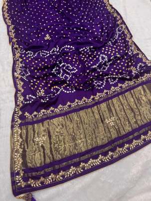 Gaji Silk Original Bandhani With Gota Pati Hand Work Saree Silk saree