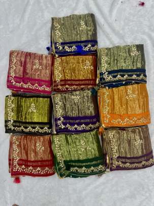 Gaji Silk Original Bandhani With Gota Pati Hand Work Saree Silk saree