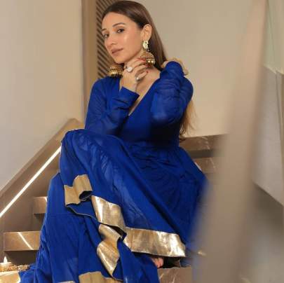 Golden Grace: Full-Step Flair Zari Lace Gown gown