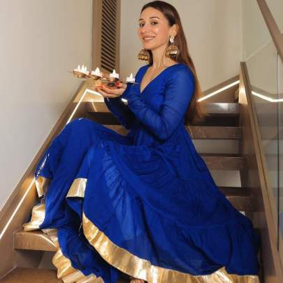 Golden Grace: Full-Step Flair Zari Lace Gown gown