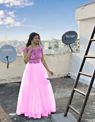 Gorgeous Soft Net Gown with Sequins & Fancy Back gown