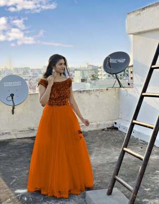 Gorgeous Soft Net Gown with Sequins & Fancy Back gown