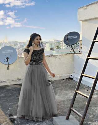 Gorgeous Soft Net Gown with Sequins & Fancy Back gown