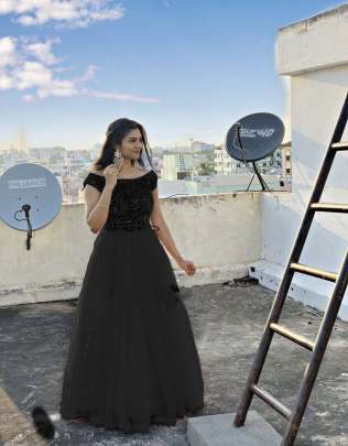 Gorgeous Soft Net Gown with Sequins & Fancy Back gown