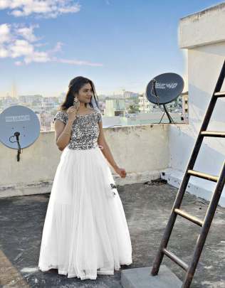 Gorgeous Soft Net Gown with Sequins & Fancy Back gown