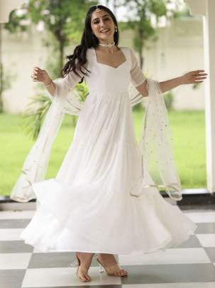 Gorgeous White Gown with Dupatta gown