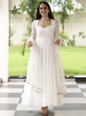 Gorgeous White Gown with Dupatta gown