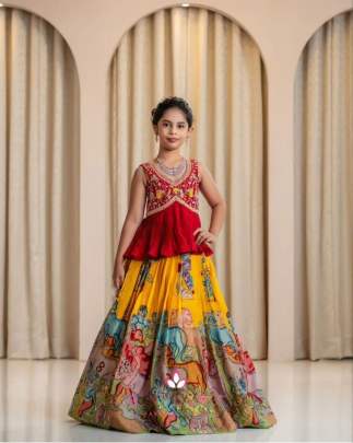 Kalam Kari Printed & Embroidered Work Stitched Lahenga - Blouse Lehenga Choli All