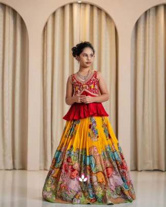 Kalam Kari Printed & Embroidered Work Stitched Lahenga - Blouse Lehenga Choli All