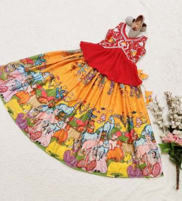 Kalam Kari Printed & Embroidered Work Stitched Lahenga - Blouse Lehenga Choli All