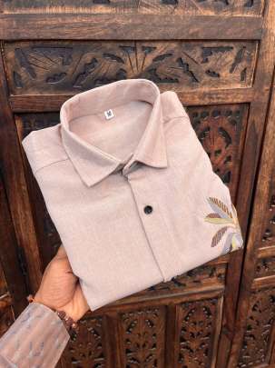 MEN'S EXCLUSIVE LINEN FABRIC EMBRODARY WORK FULL SLEEVE SHIRT Mens Shirt