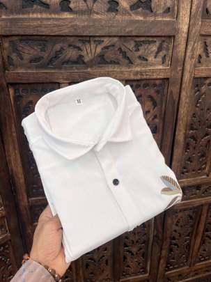 MEN'S EXCLUSIVE LINEN FABRIC EMBRODARY WORK FULL SLEEVE SHIRT Mens Shirt