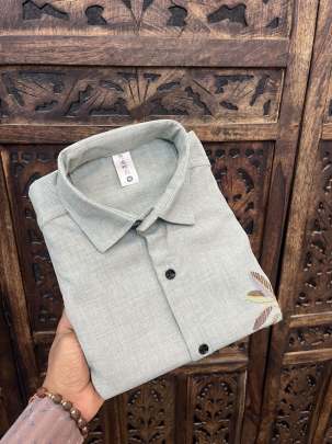 MEN'S EXCLUSIVE LINEN FABRIC EMBRODARY WORK FULL SLEEVE SHIRT Mens Shirt