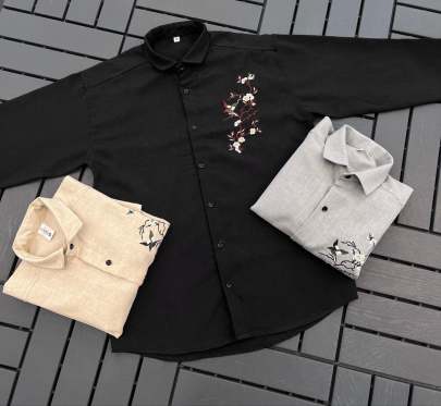 MEN'S EXCLUSIVE LINEN FABRIC FULL SLEEVE  EMBRODARY WORK SHIRT 2.0