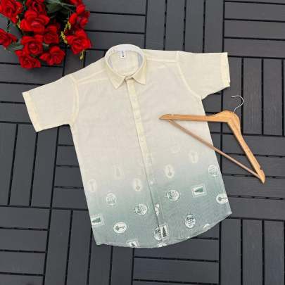 MEN'S EXCLUSIVE NATURAL 100%LINEN FEBRIC PRINTED HALF SLEEVE SHIRT Mens Shirt