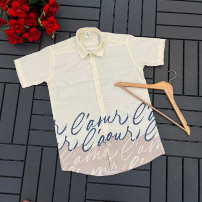 MEN'S EXCLUSIVE NATURAL 100%LINEN FEBRIC PRINTED HALF SLEEVE SHIRT Mens Shirt