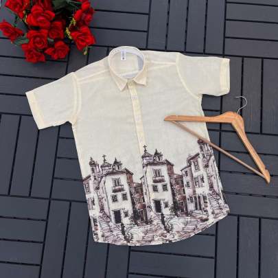 MEN'S EXCLUSIVE NATURAL 100%LINEN FEBRIC PRINTED HALF SLEEVE SHIRT Mens Shirt