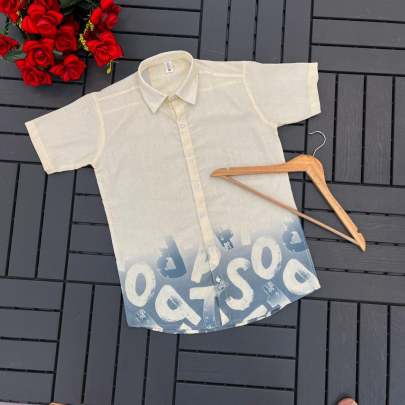 MEN'S EXCLUSIVE NATURAL 100%LINEN FEBRIC PRINTED HALF SLEEVE SHIRT Mens Shirt