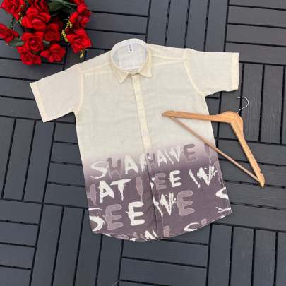 MEN'S EXCLUSIVE NATURAL 100%LINEN FEBRIC PRINTED HALF SLEEVE SHIRT Mens Shirt