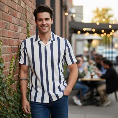 MENS FANCY PRINTED CUBAN COLLAR SHIRT Mens Shirt