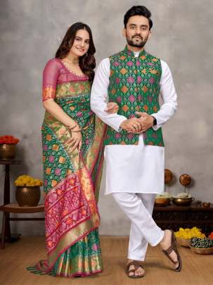 Men's Kurta + Koti & Women Saree