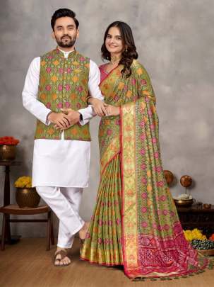 Men's Kurta + Koti & Women Saree COUPLE COMBO SEAT