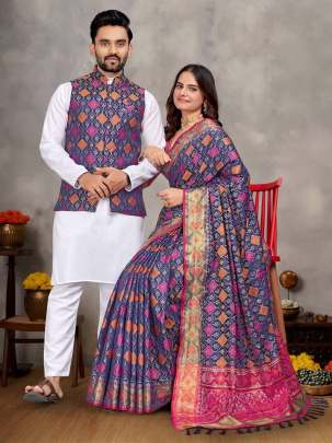 Men's Kurta + Koti & Women Saree COUPLE COMBO SEAT