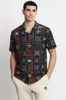 Mens Fancy Printed Cuban Collar Shirt