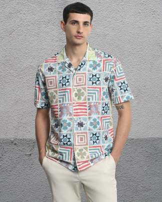 Mens Fancy Printed Cuban Collar Shirt Mens Shirt
