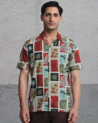 Mens Fancy Printed Cuban Collar Shirt Mens Shirt